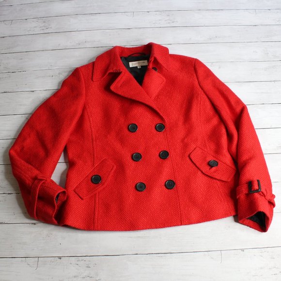 Jones New York Vintage Women's Peacoat Jacket Size M Red Tweed Wool Blend - Picture 9 of 9